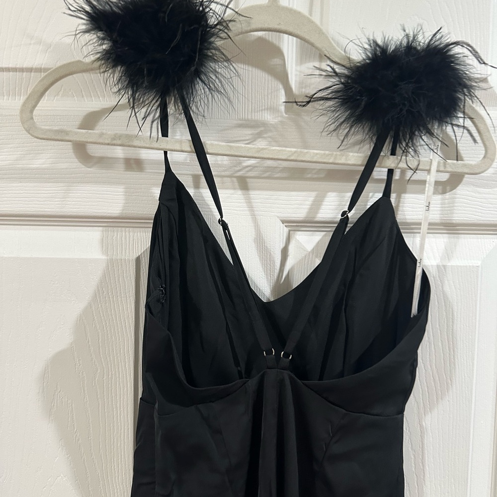 Lulu's Black Strapless Dress with Feather Accents - Picture 4 of 4
